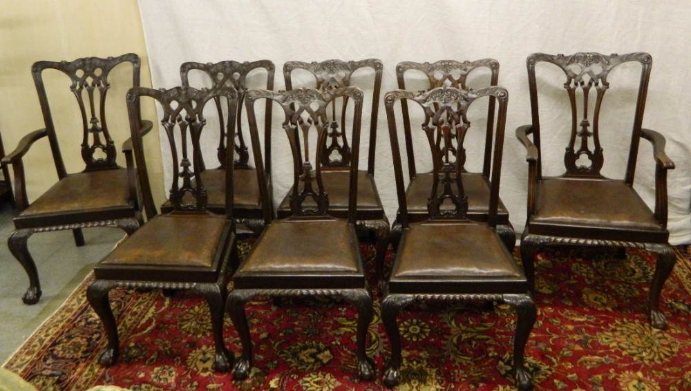 set of 8 mahogany Chippendale style dining chairs