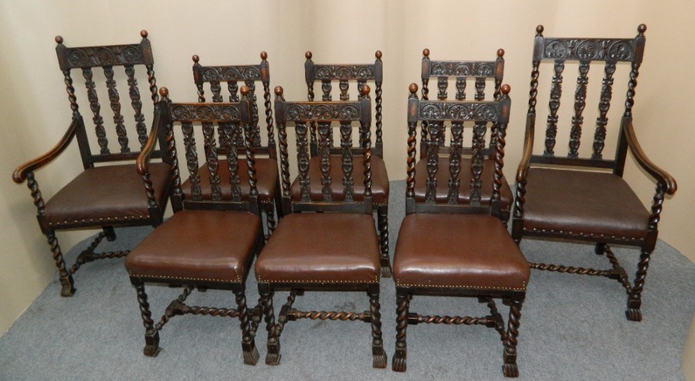 set of eight carved oak dining chairs