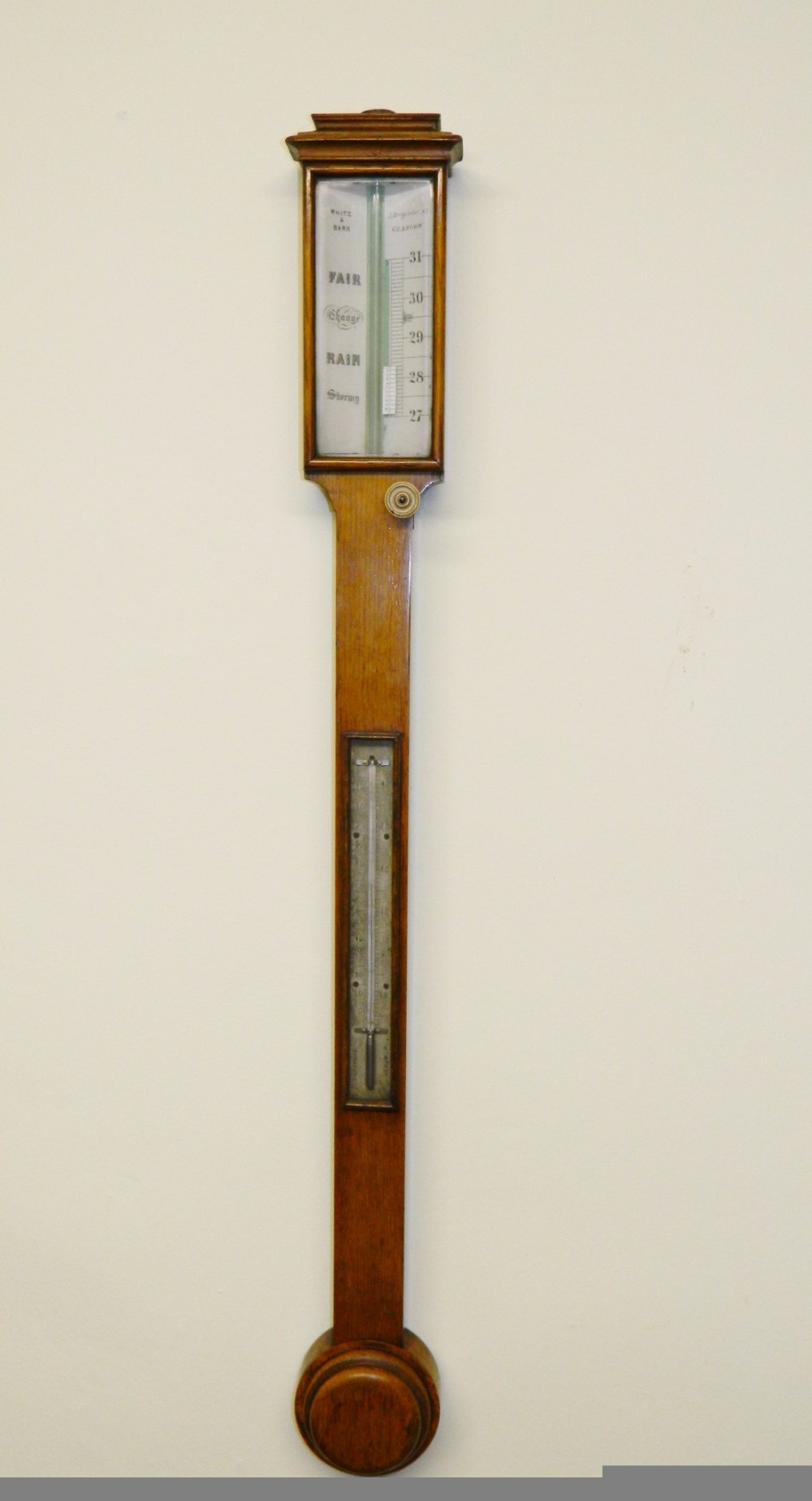 oak stick barometer - White & Barr, Glasgow