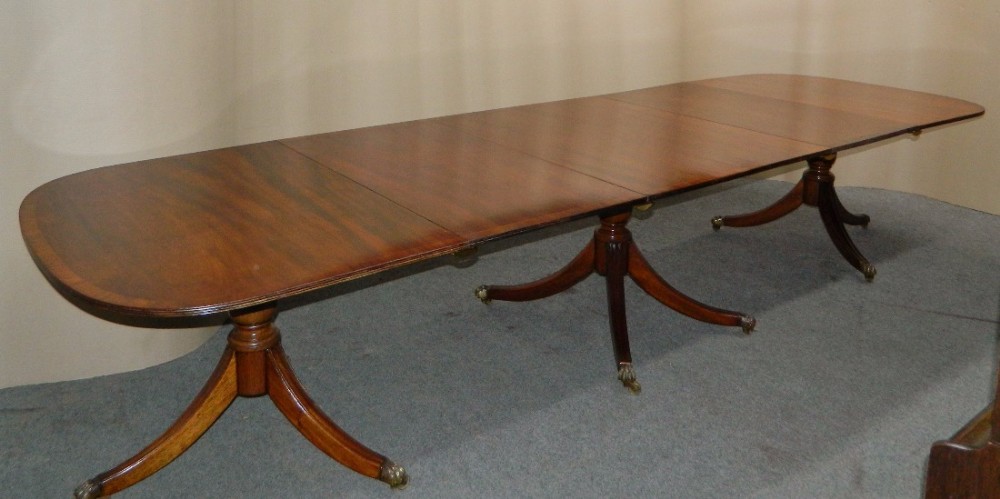 large 12.5'  mahogany triple pedestal dining table