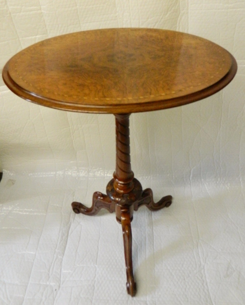 inlaid walnut tripod table