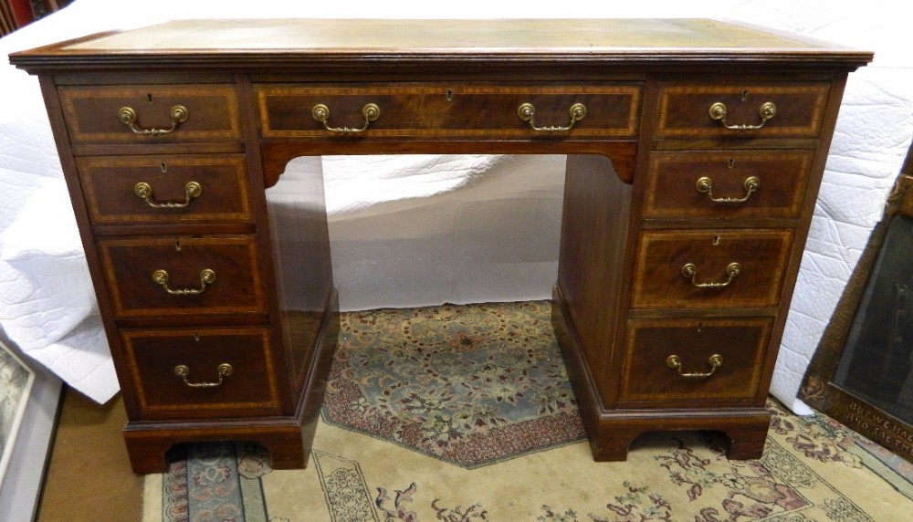 inlaid mahogany pedestal desk