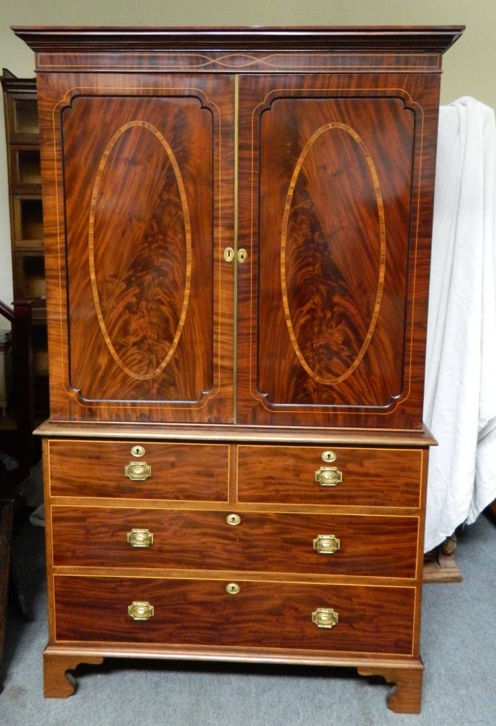 inlaid mahogany linen press View VI