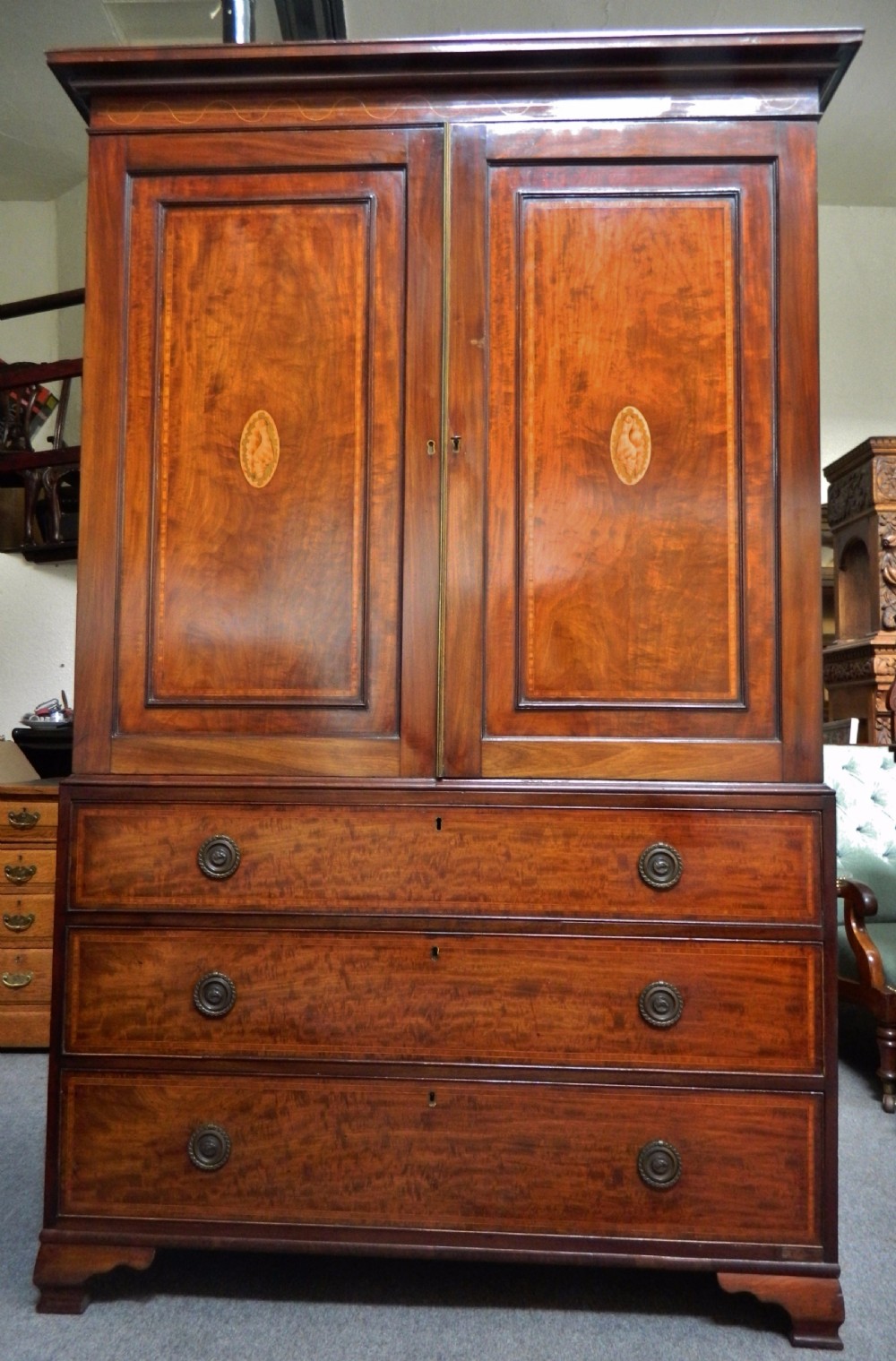 Inlaid mahogany linen press View III