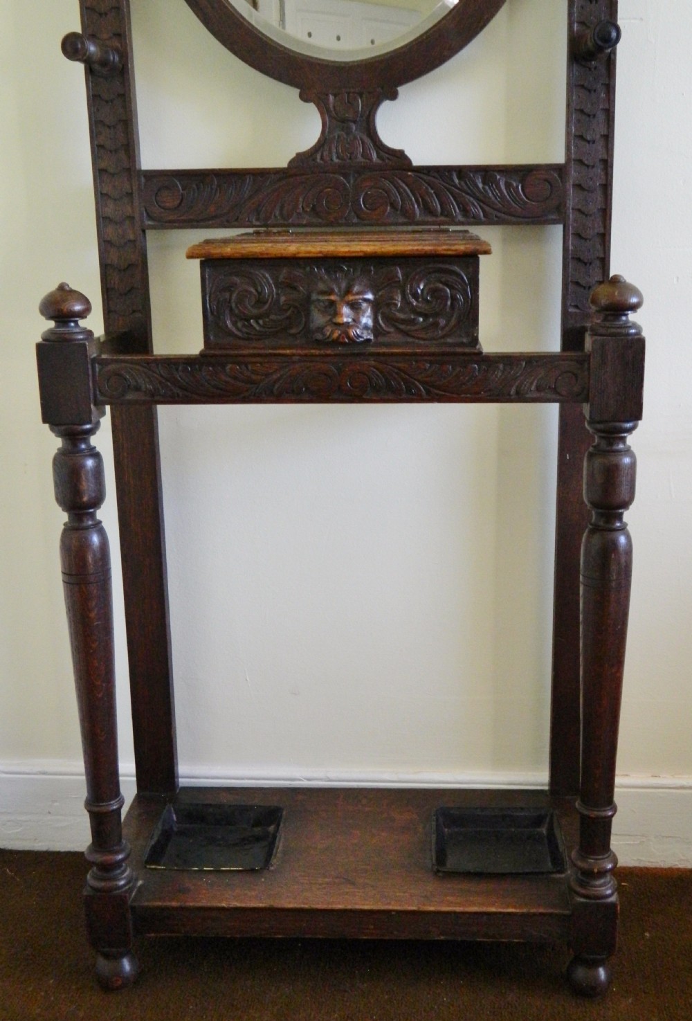 carved oak green man hall stand View III