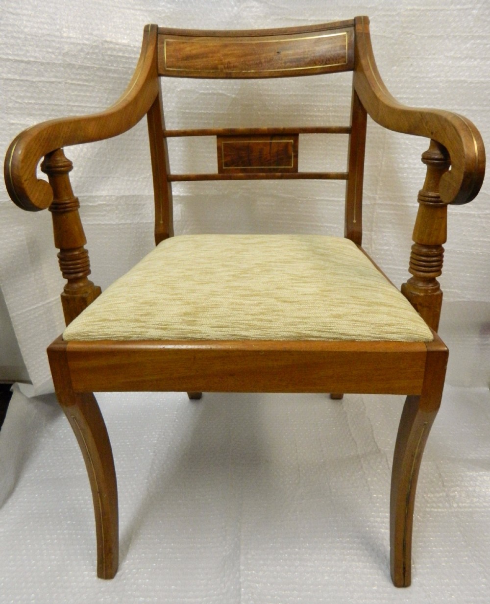 Regency mahogany brass inlaid armchair View II