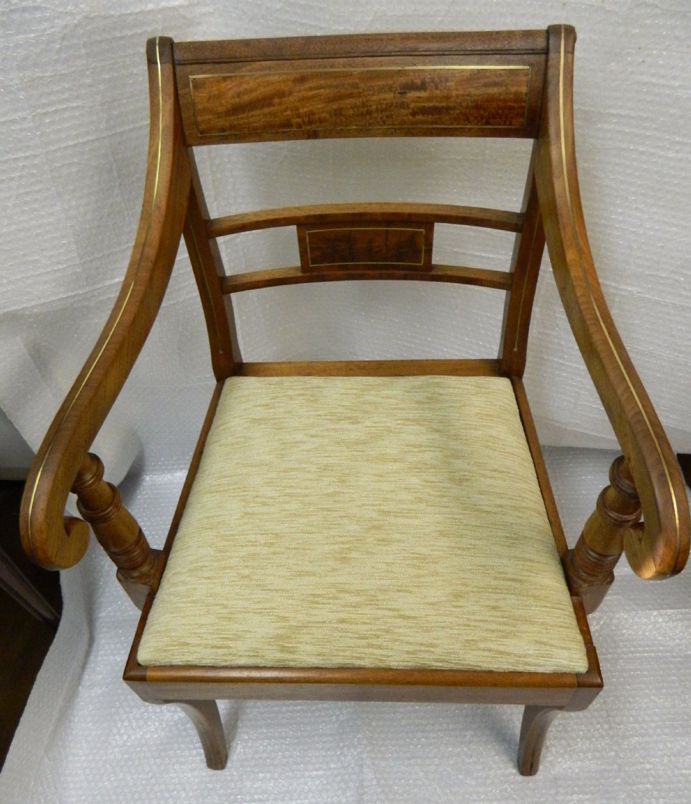 Regency mahogany brass inlaid armchair View V