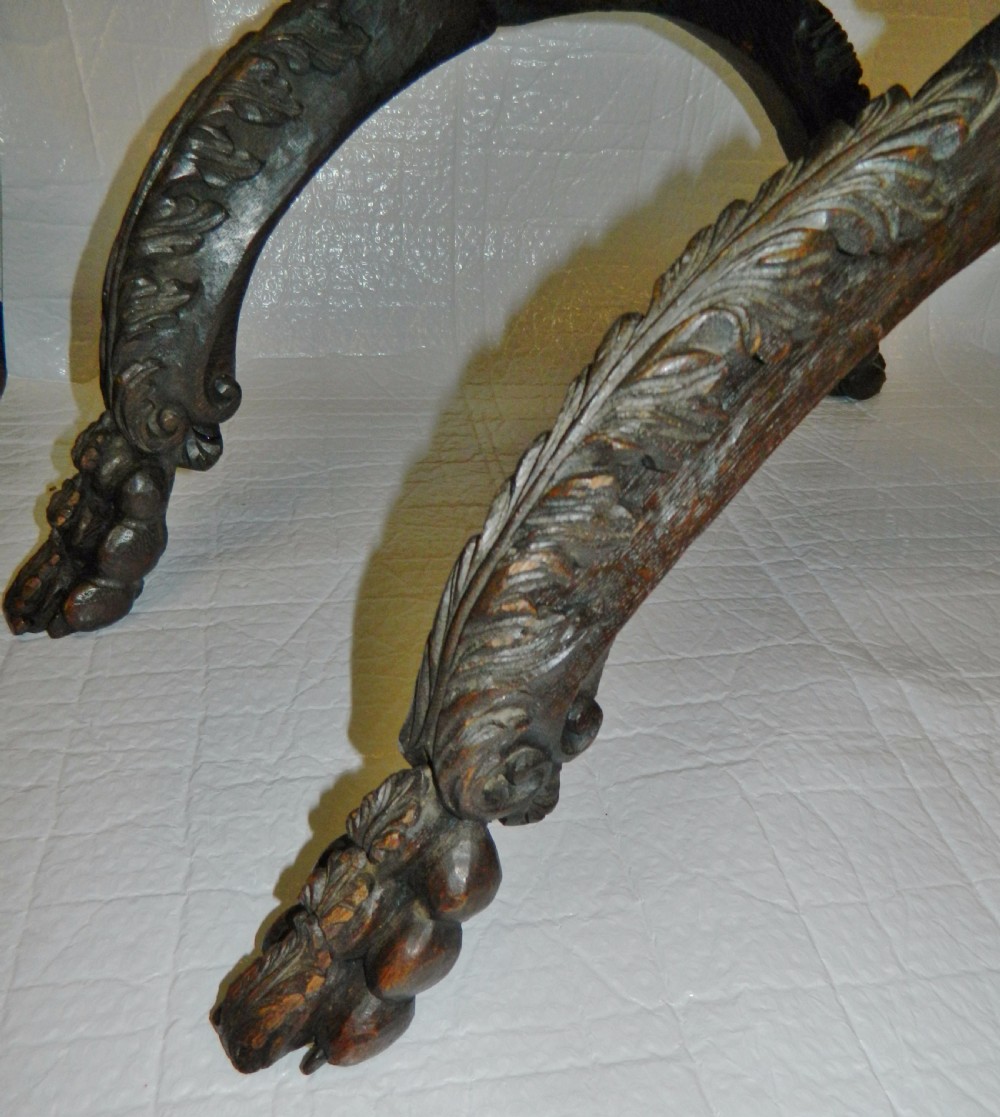 carved oak X frame stool View II