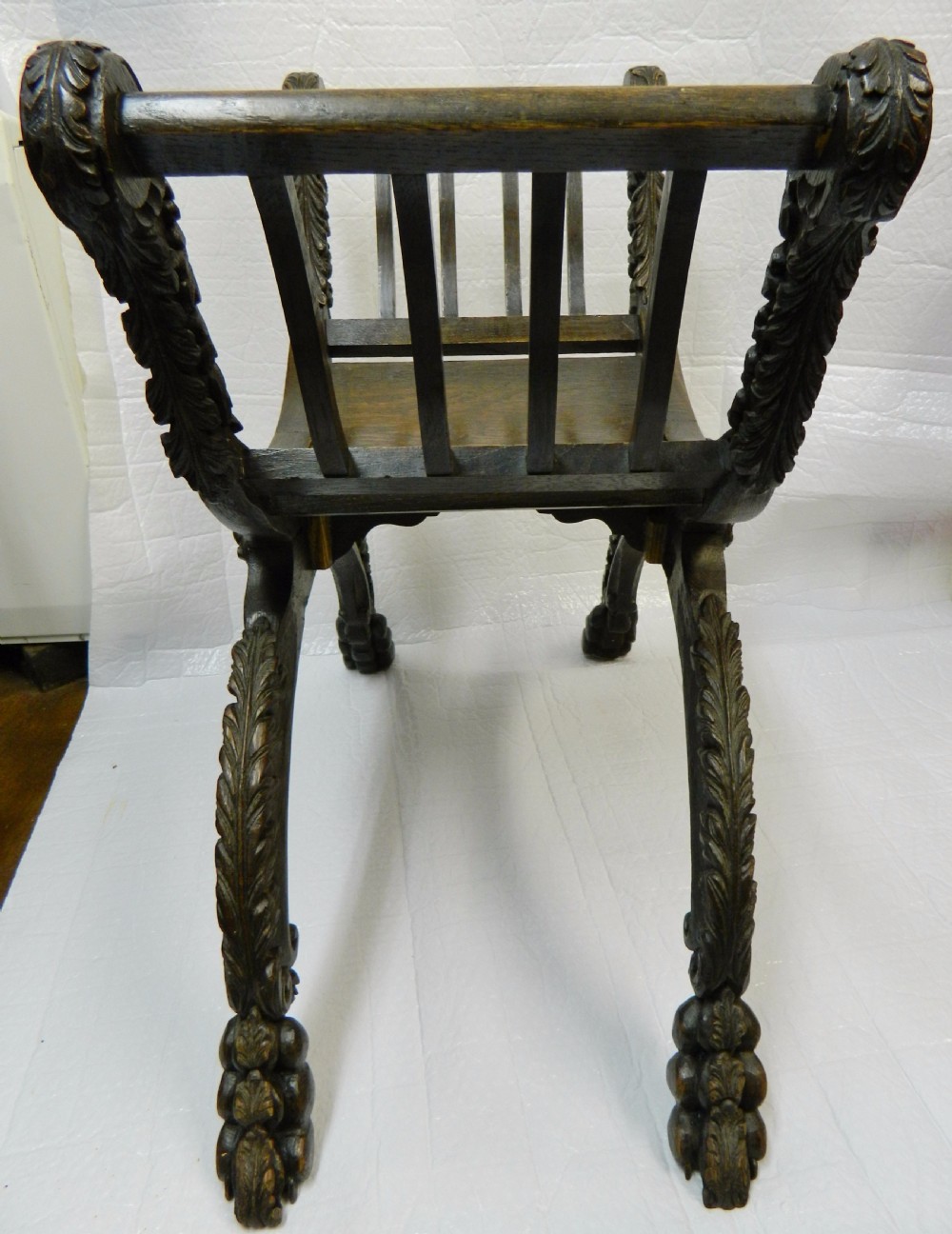 carved oak X frame stool View III