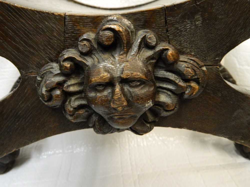 carved oak X frame stool View IV
