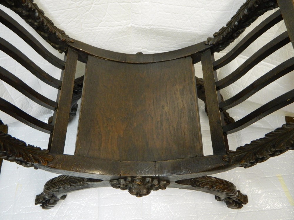 carved oak X frame stool View V