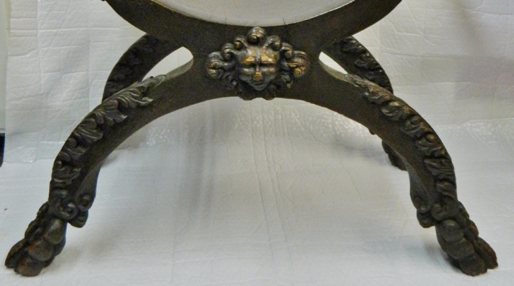carved oak X frame stool View VI