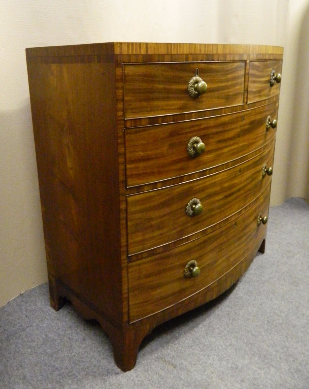 Regency mahogany bowfront chest of drawers View II