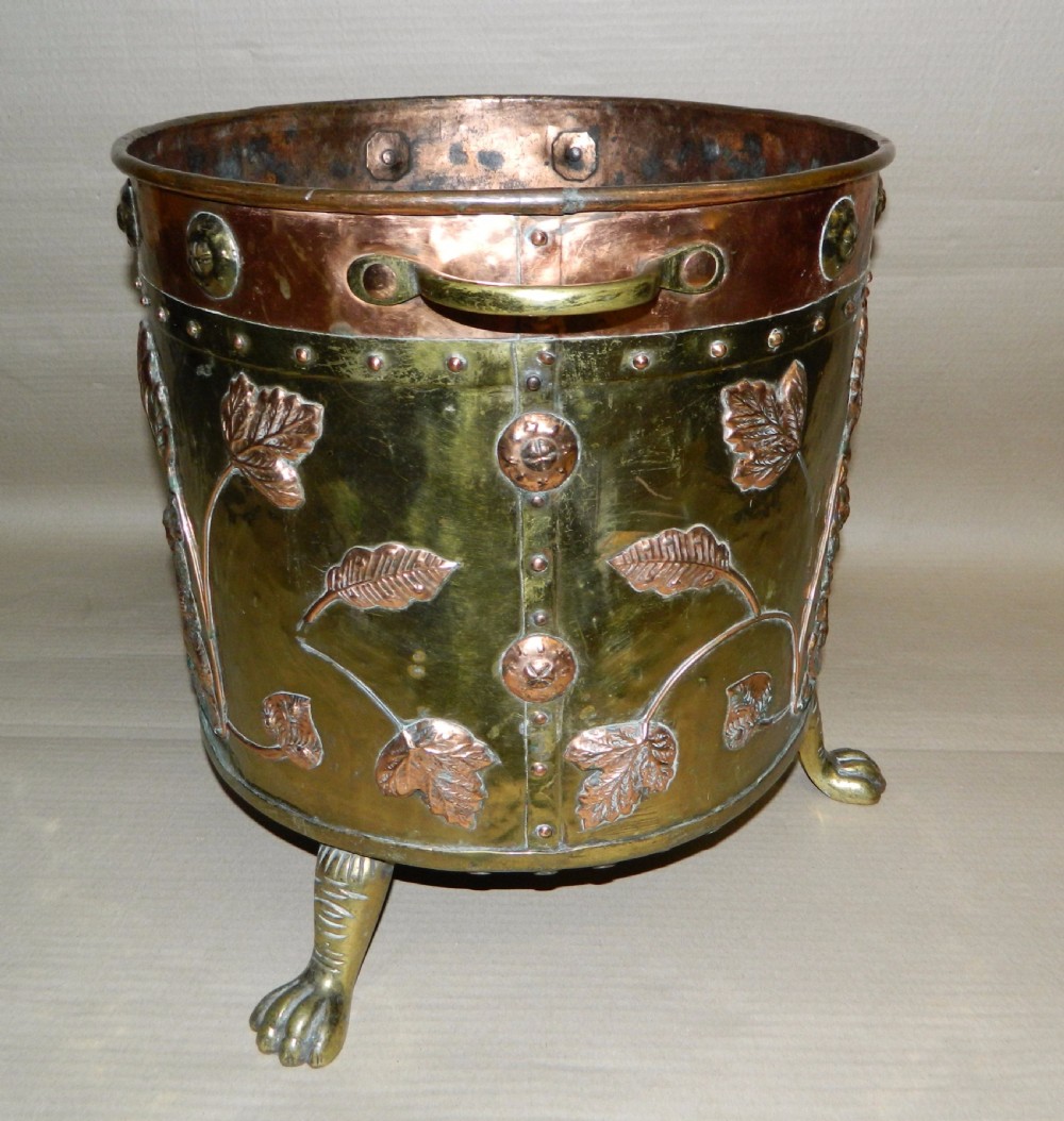 Arts & Crafts brass and copper log bin View II