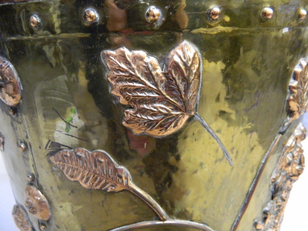 Arts & Crafts brass and copper log bin View IV
