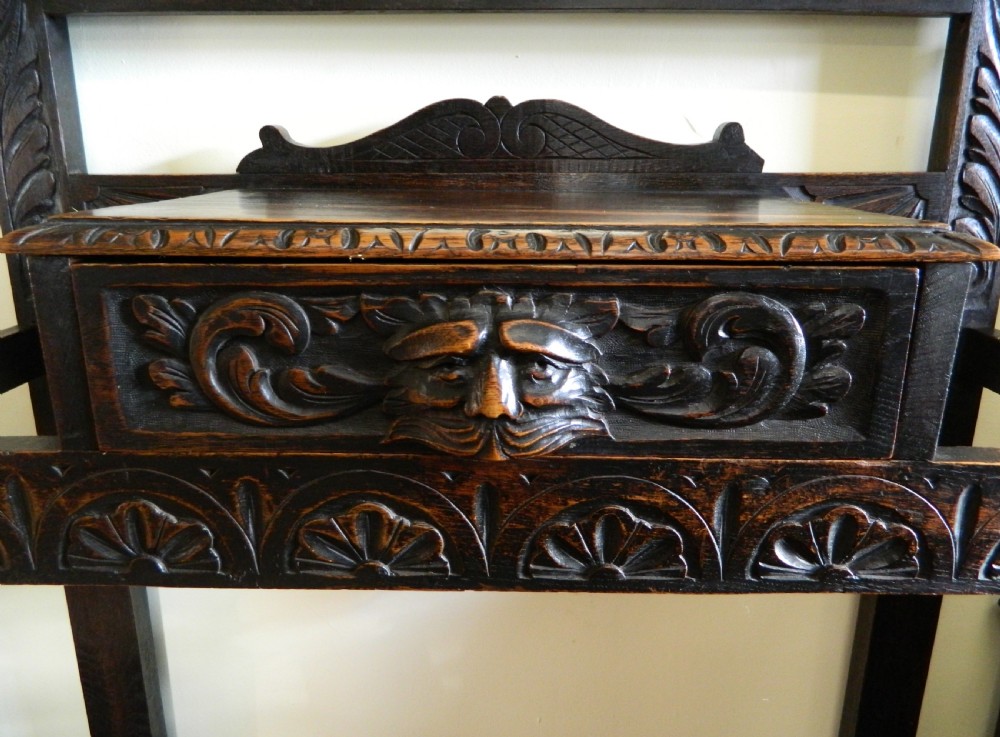 Carved oak green man hall stand View II