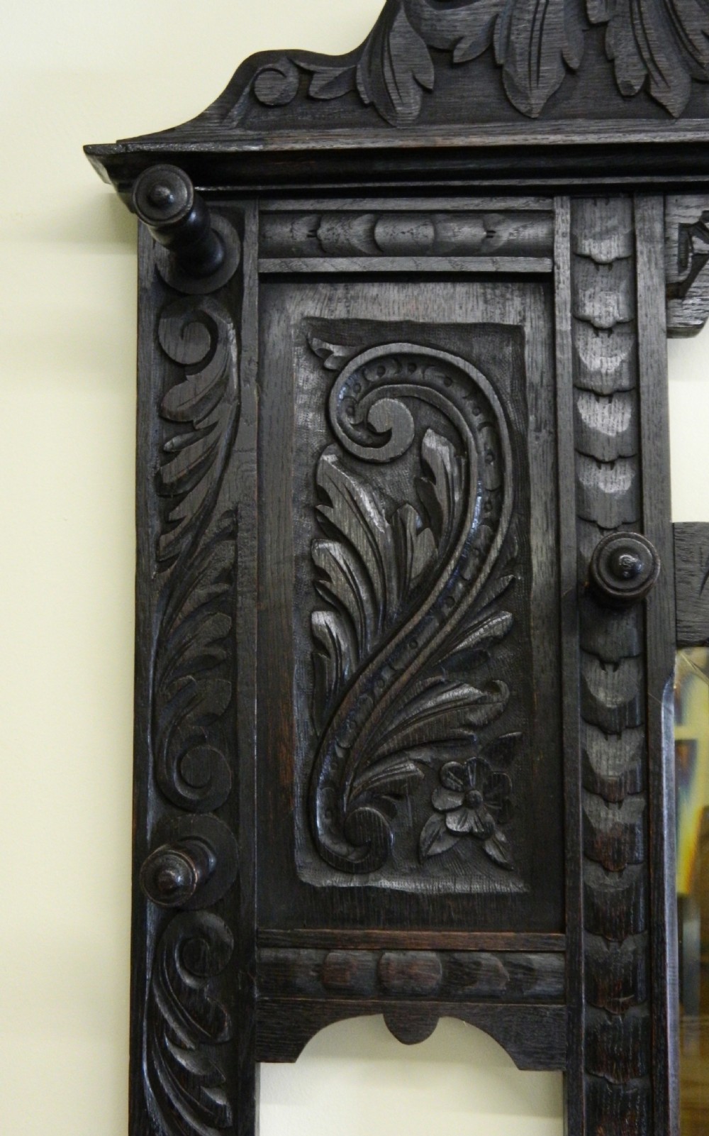 Carved oak green man hall stand View IV