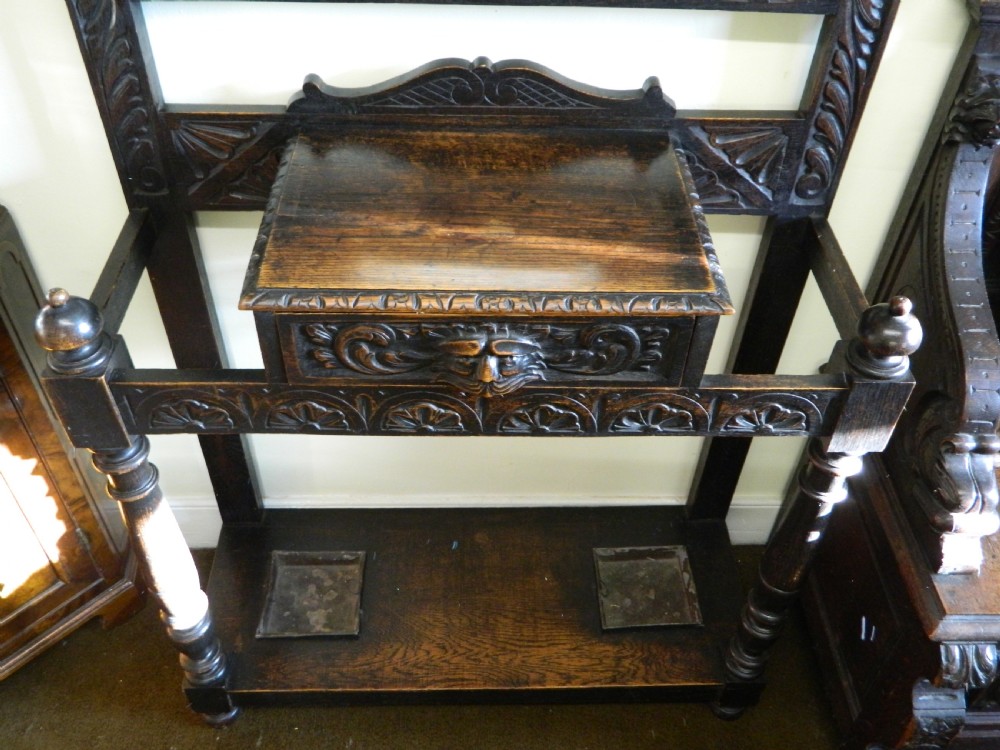 Carved oak green man hall stand View V