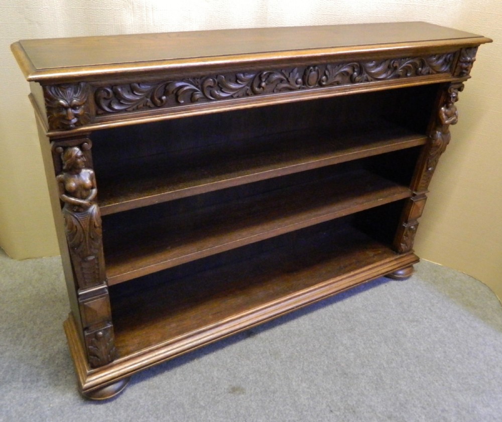 carved oak green man bookcase View V