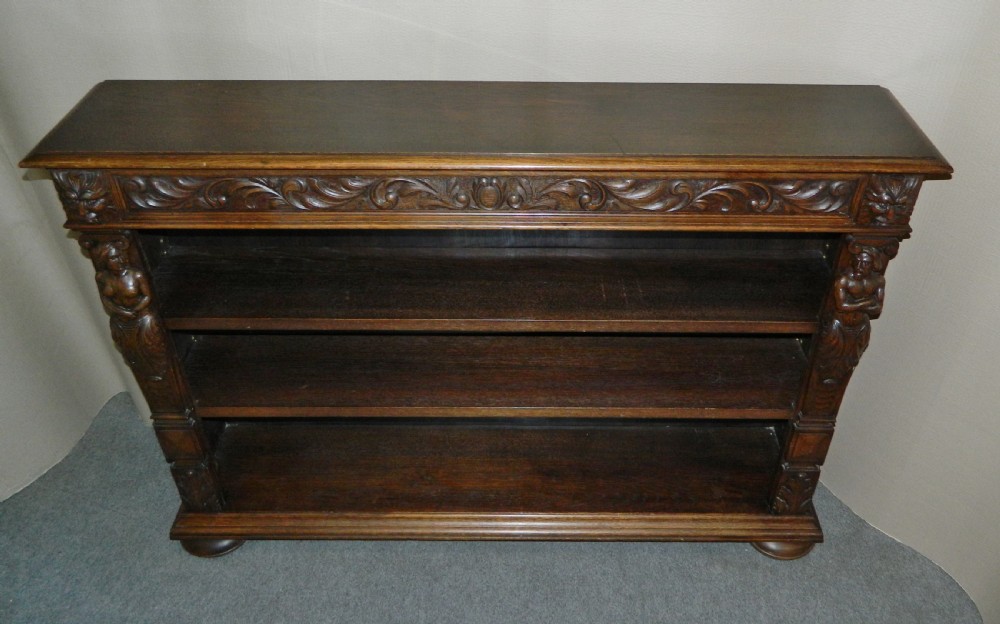 carved oak green man bookcase View VI