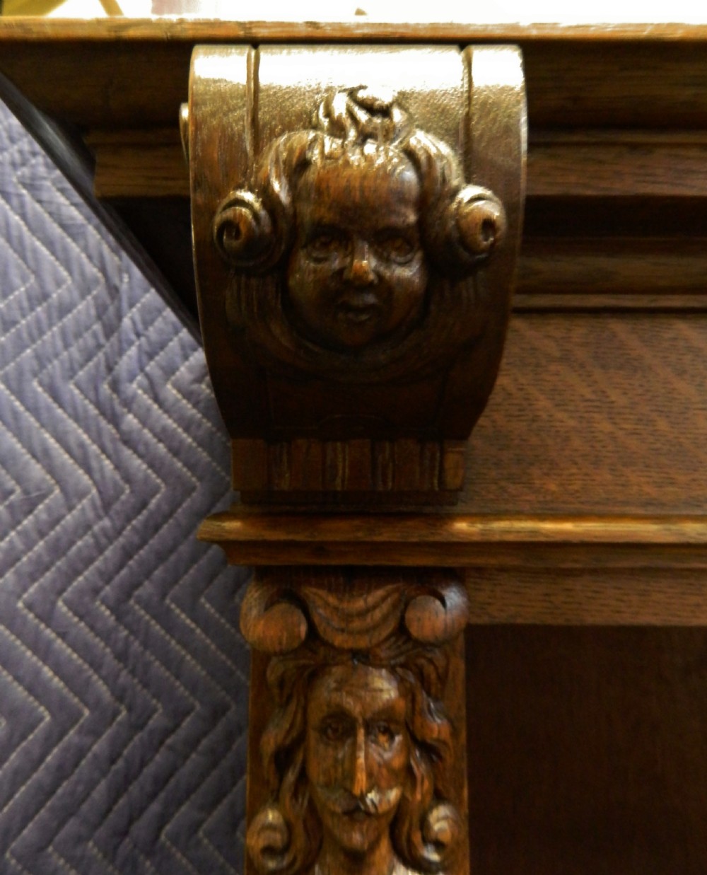 tall carved oak bookcase View IV