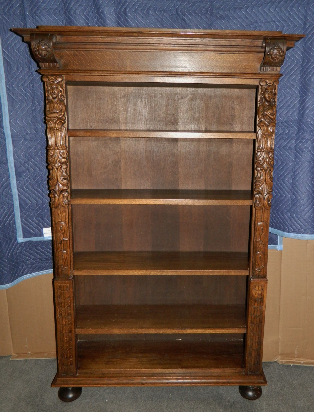 tall carved oak bookcase View VI