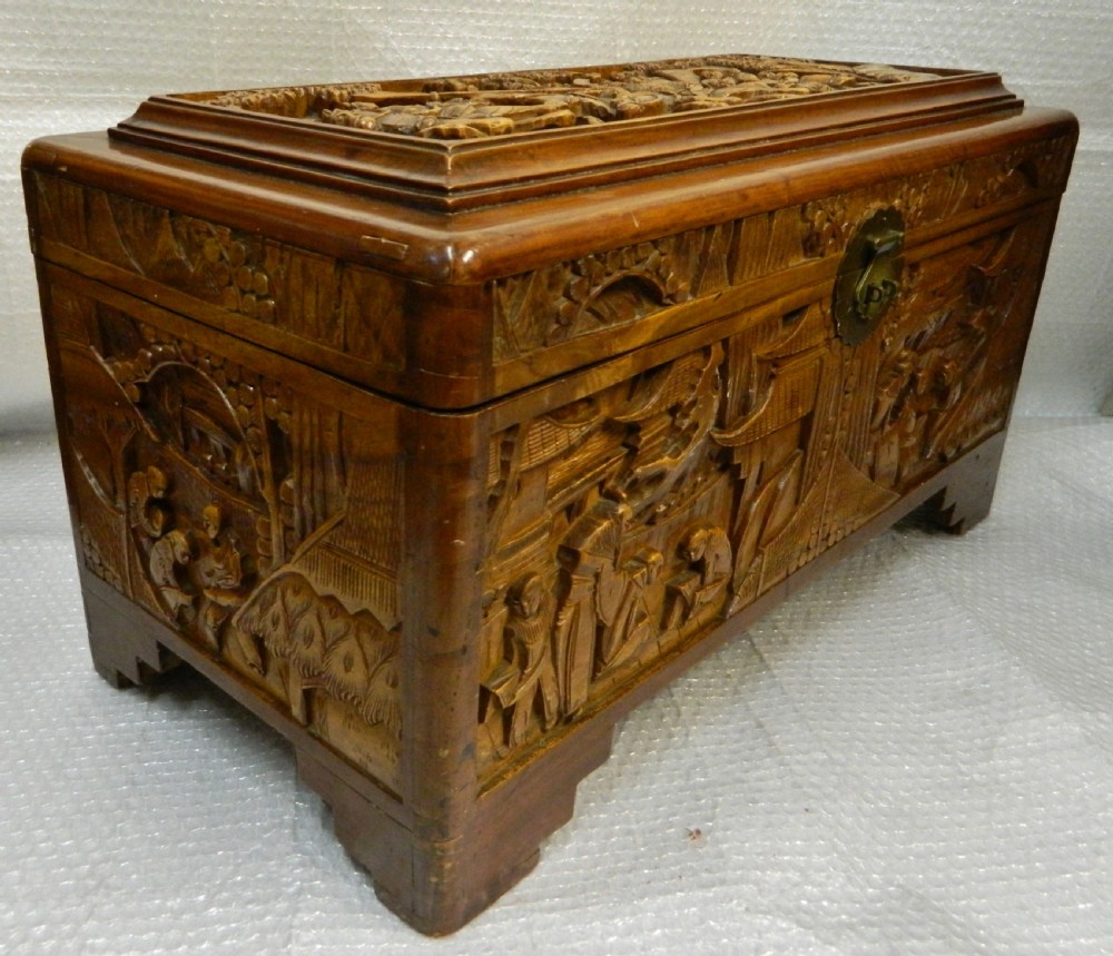 oriental carved camphor wood trunk View II