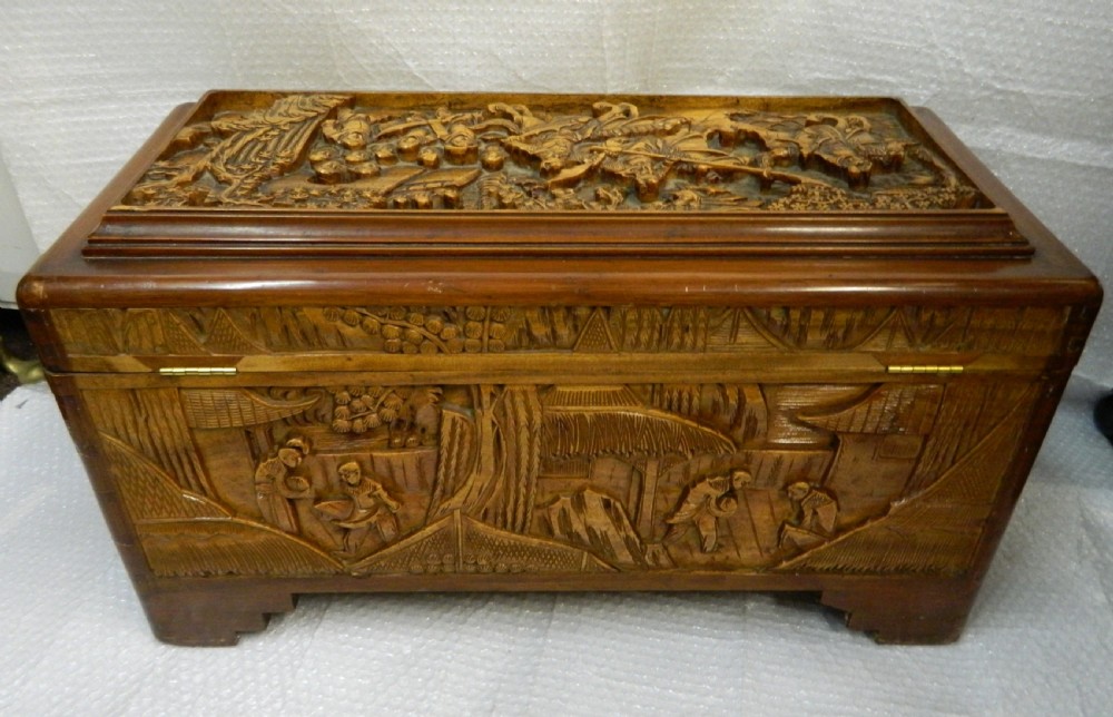 oriental carved camphor wood trunk View V