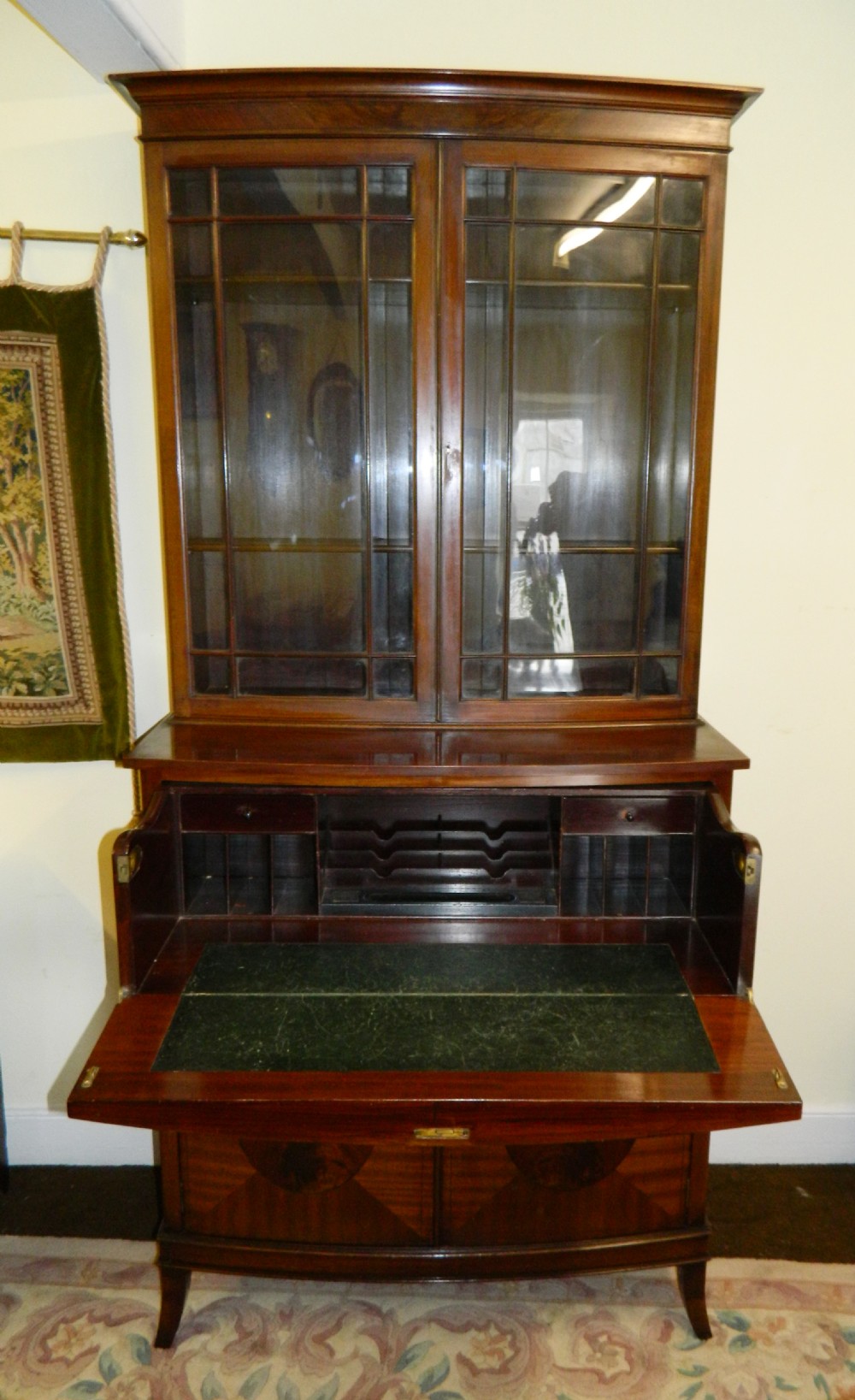 Mahogany bowfront secretaire bookcase View V