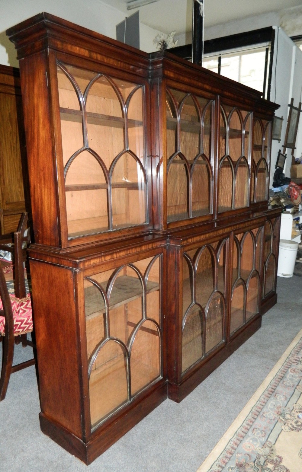 mahogany breakfront library bookcase View II