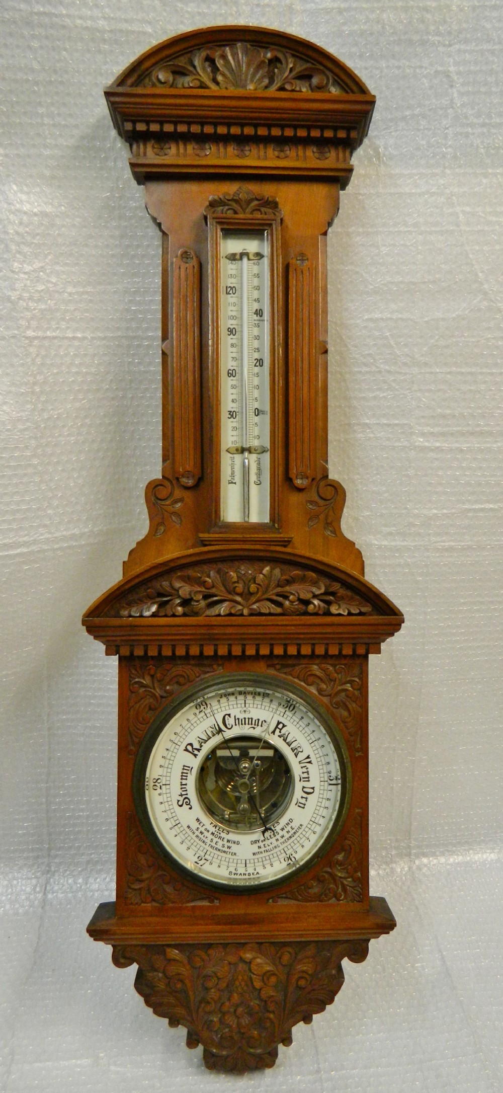large carved aneroid barometer - Davies of Swansea
