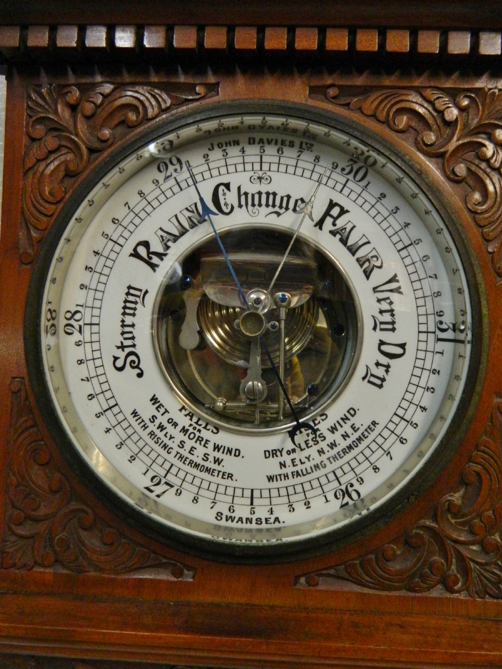large carved aneroid barometer - Davies of Swansea View III