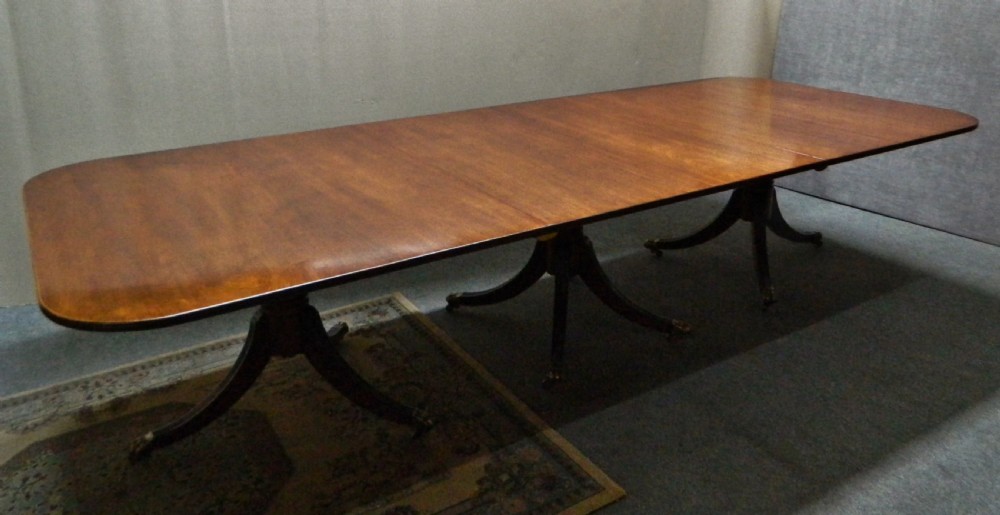 large 11'  mahogany triple pillar dining table