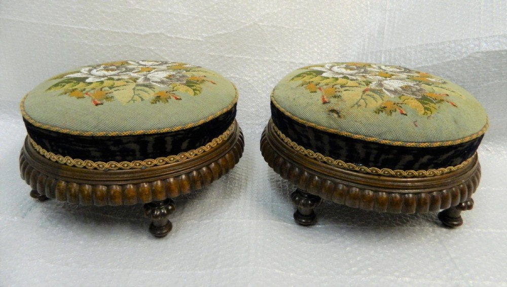 pair of large beadwork footstools