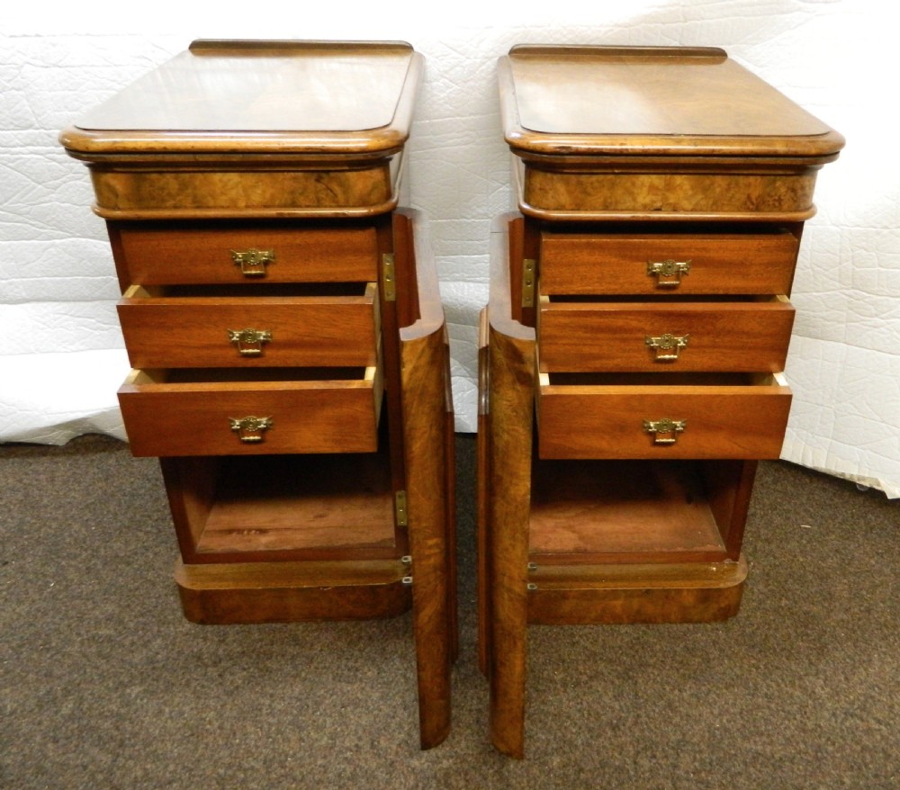 pair of Victorian walnut bedside cabinets View II
