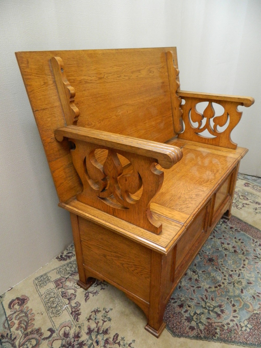 Arts & Crafts oak monks bench View III