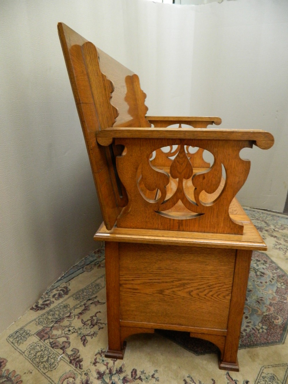Arts & Crafts oak monks bench View IV