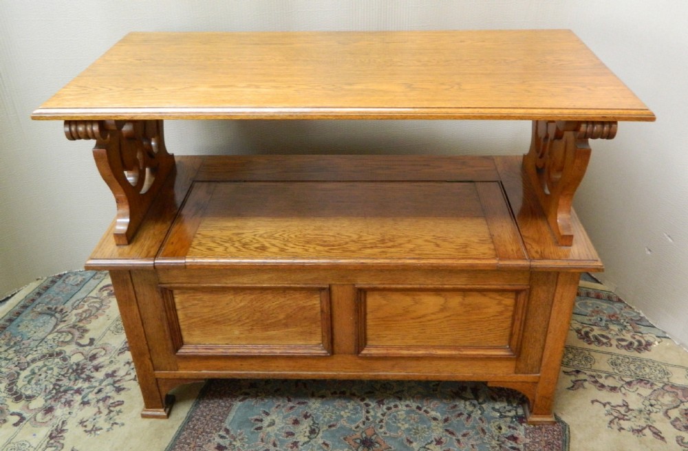Arts & Crafts oak monks bench View VI