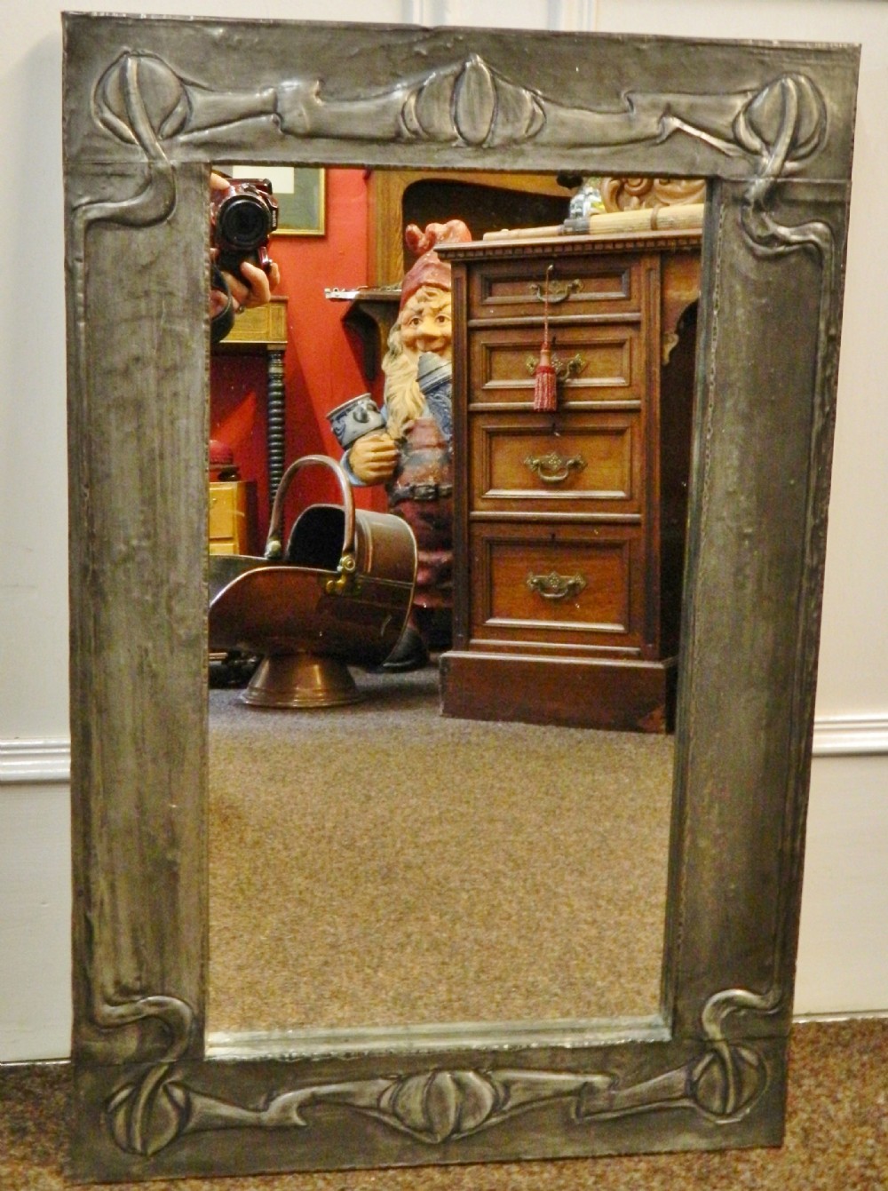 Art Nouveau pewter framed wall mirror