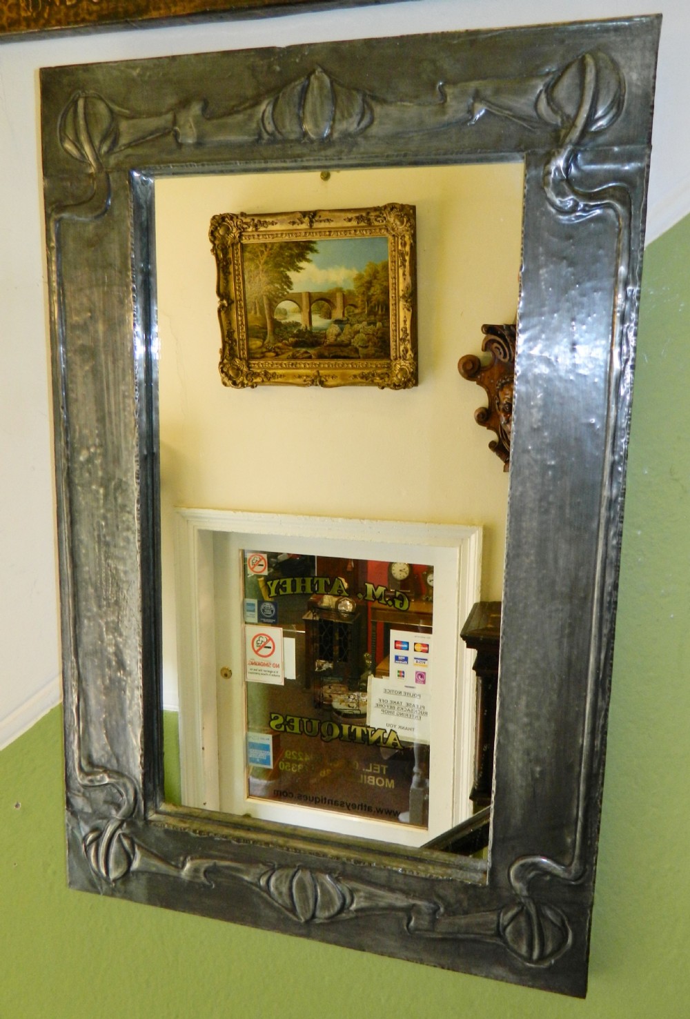 Art Nouveau pewter framed wall mirror View III