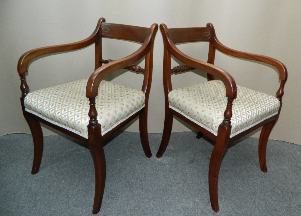 set of 8 Regency mahogany brass inlaid dining chairs View II