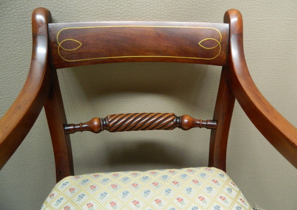 set of 8 Regency mahogany brass inlaid dining chairs View III