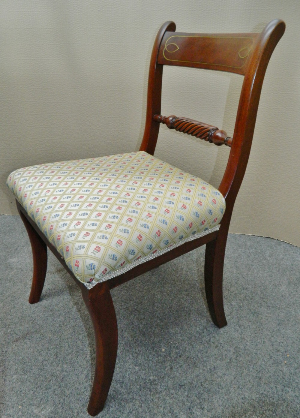 set of 8 Regency mahogany brass inlaid dining chairs View VI