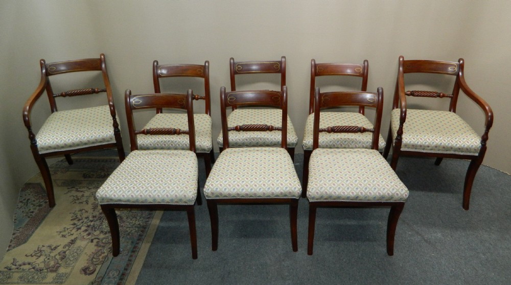 set of 8 Regency mahogany brass inlaid dining chairs View VIII