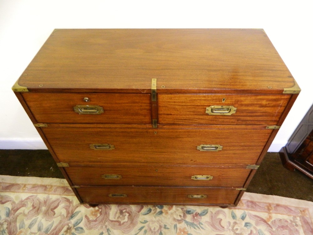 Teak military campaign chest of drawers View II