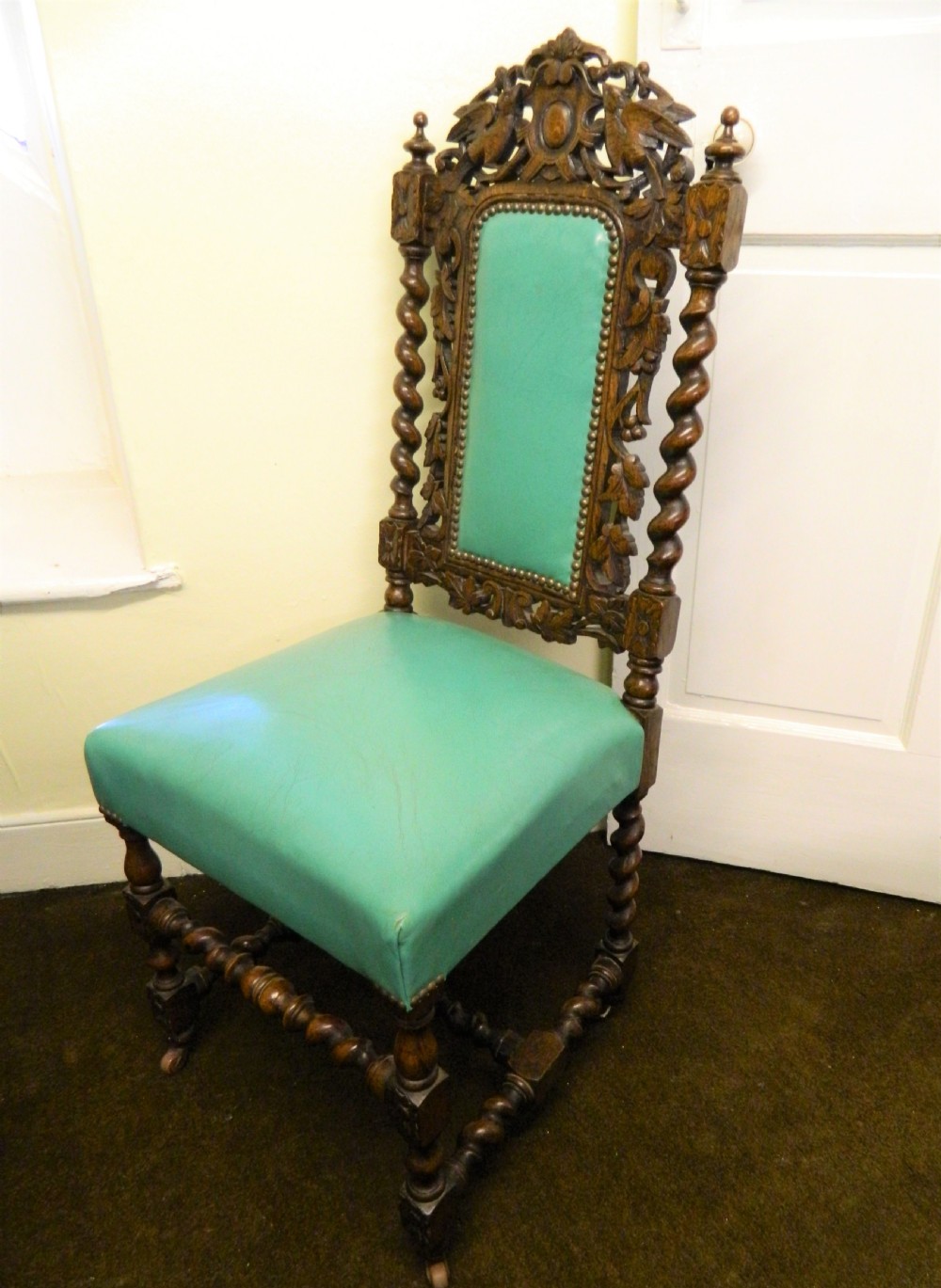 set of 4 carved oak chairs View III