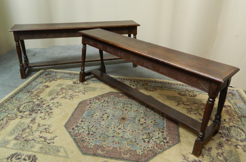 pair of carved oak benches View II