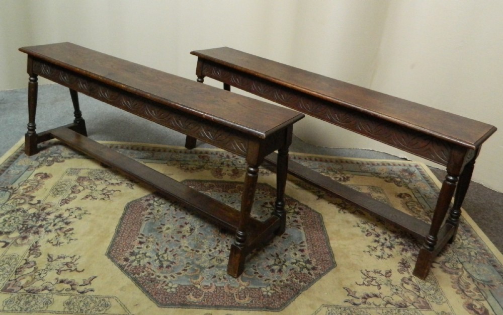 pair of carved oak benches View III
