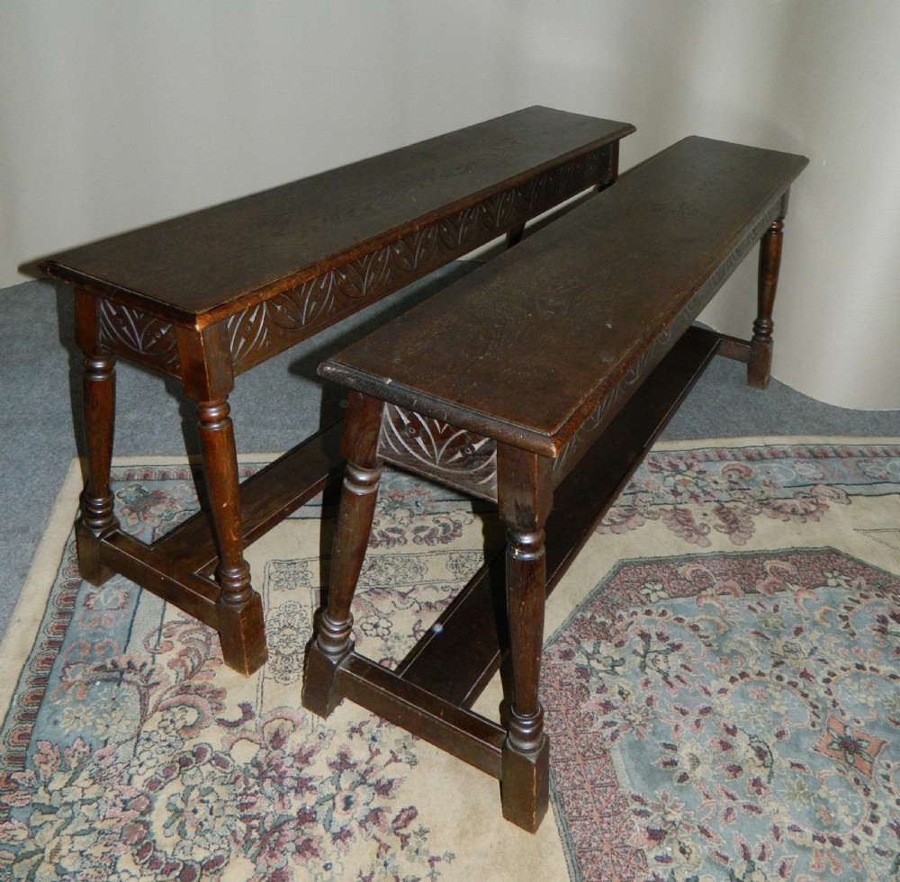 pair of carved oak benches View V