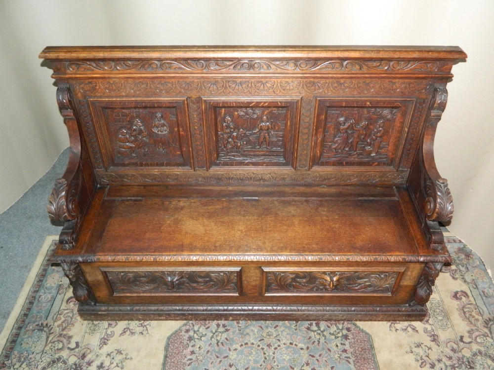 green man carved oak settle View II